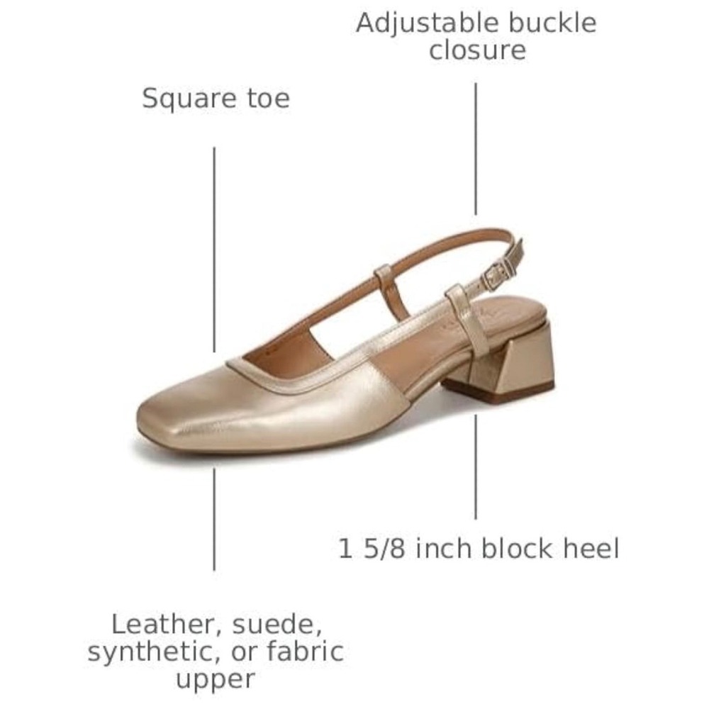Naturalizer Womens Harper Pump Gold Metallic Square Toe Block Heel Slingback 9 - Picture 2 of 11